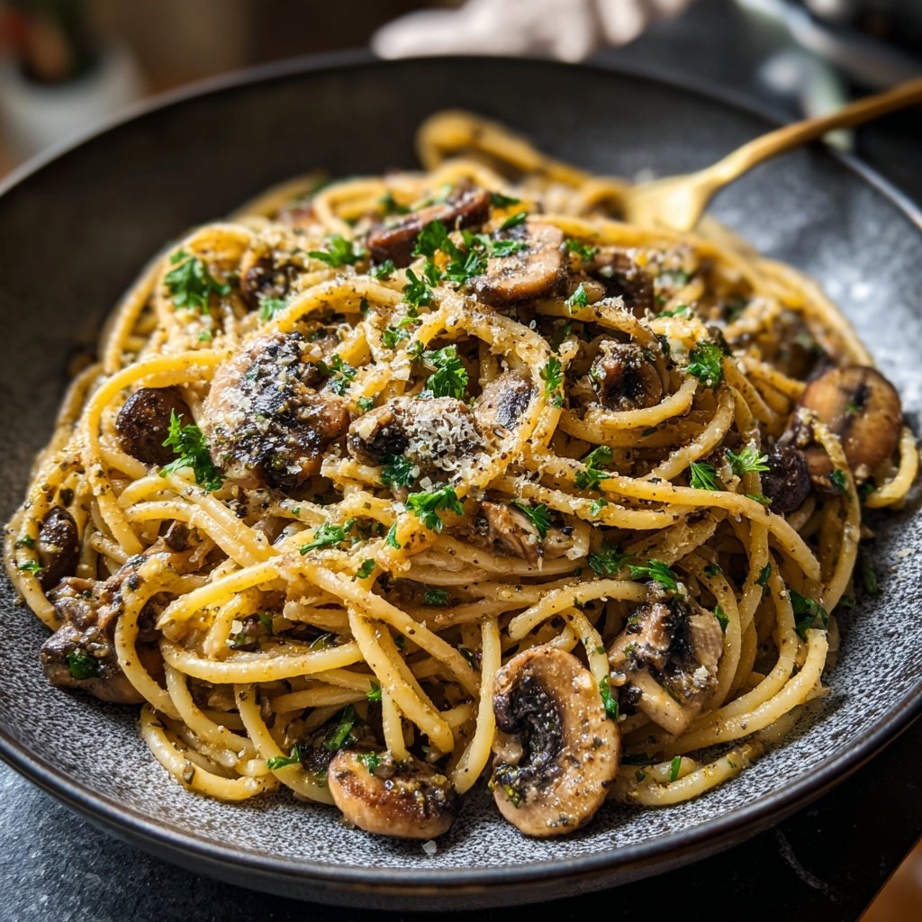 Spaghetti mit Pilzen und Petersilie